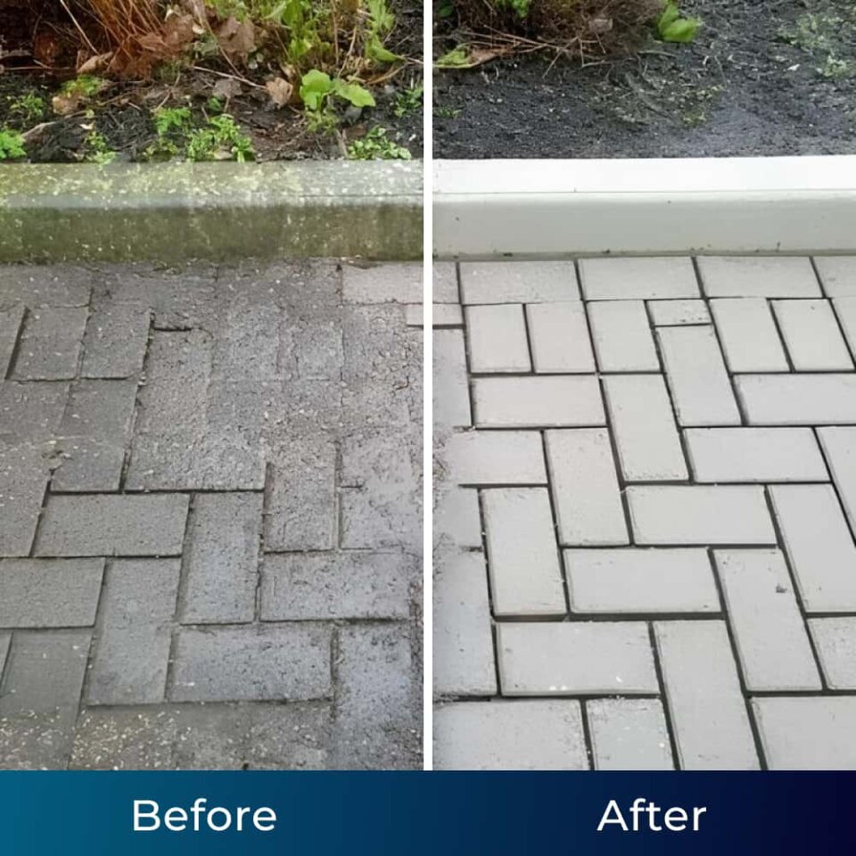 Paver walkway before and after cleaning with Jetterix