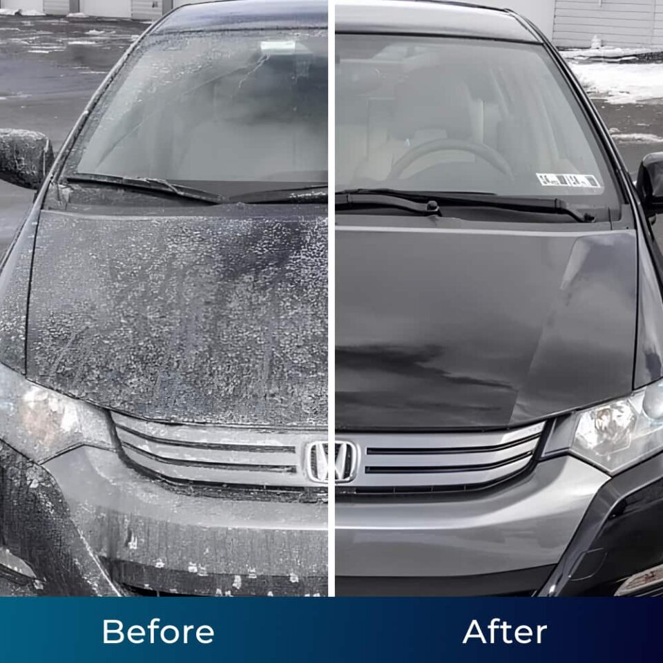 Car hood and windshield before and after cleaning with Jetterix